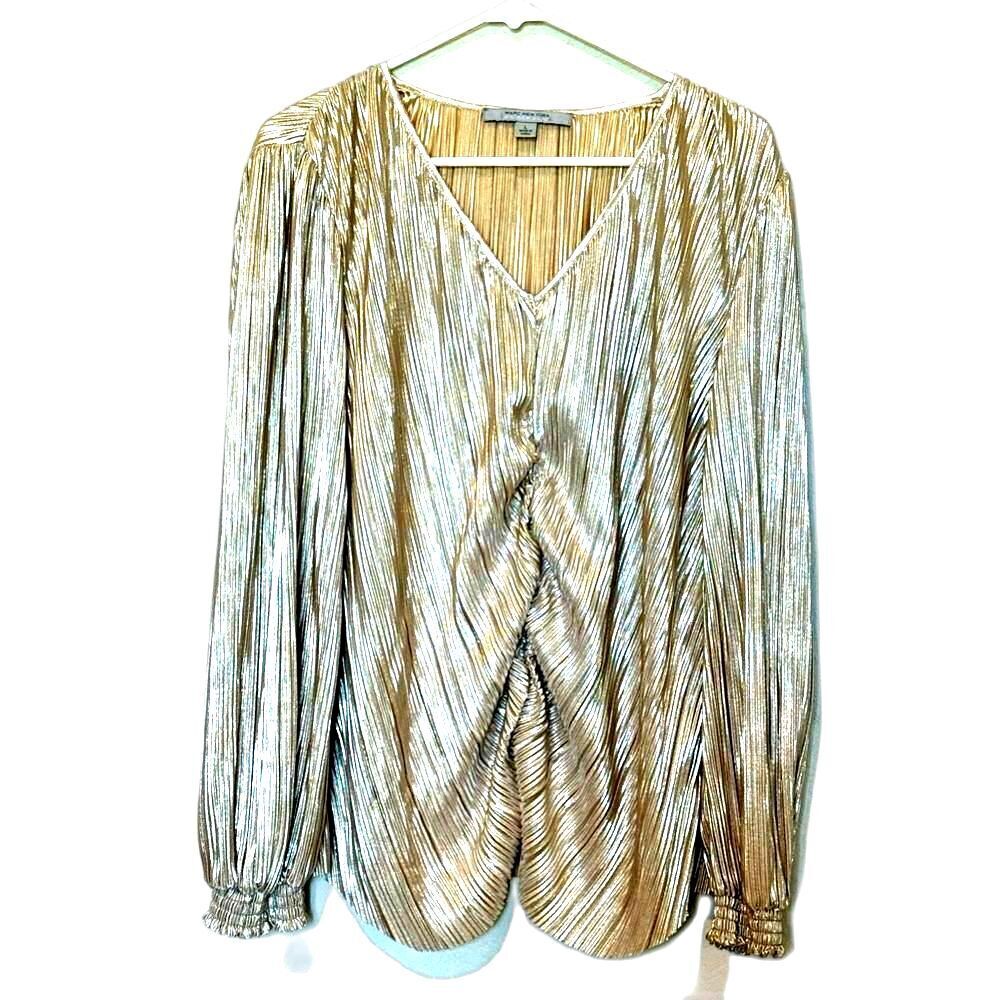 Marc New York Gold Metallic Long Sleeve Blouse Women’s Size L